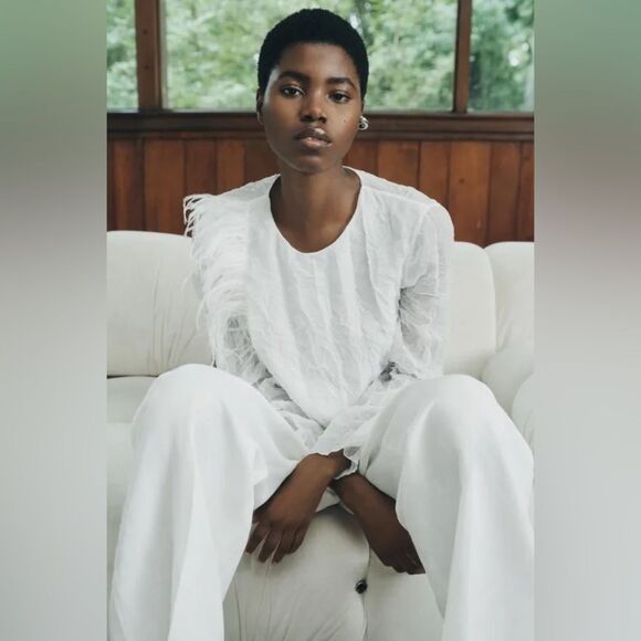 ZARA WHITE  WRINKLED EFFECT FEATHER BLOUSE ZW COLLECTION - Picture 6 of 11